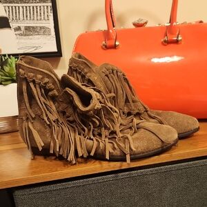 MTNG Brown Suede Fringe Ankle Boots